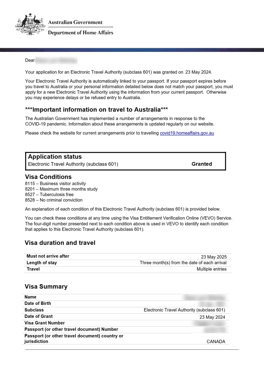 Exemple ETA Australie